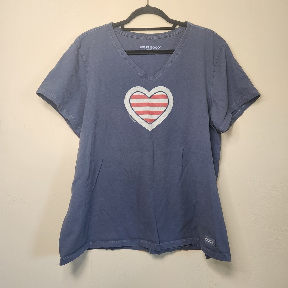 Life Is Good Crusher Tshirt American Flag Womens Size XXL‎